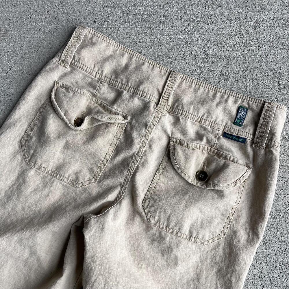 y2k vintage 2000's tan linen cotton midrise loose cargo cropped capri pants 6 - Picture 6 of 7